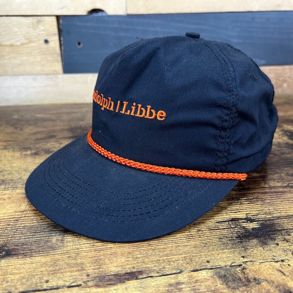 Vintage Rudolph Libbe Black Orange Rope Adjustable Hat Baseball Cap